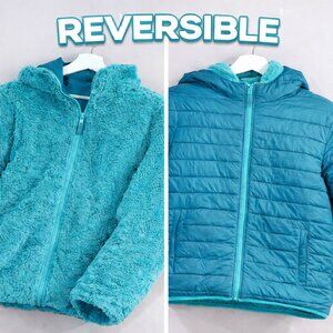 Lands’ End Reversible Puffer Jacket Youth XL Adult (XS-S) Teal Hooded  Gorpcore